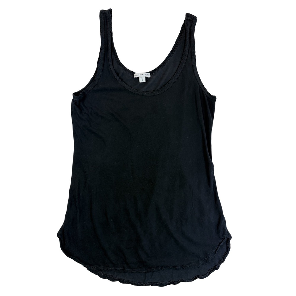 James Perse Tank Top Women Size 1 Black Scoop Neck Cotton‎